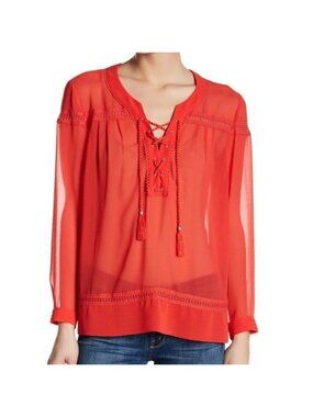 THE KOOPLES  Chiffon Lace Up Blouse Size Small